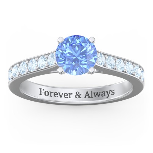 Elegant Duchess Ring with Shoulder Accents – Sterling Silver with Fancy Blue Premium Zirconia and Blue Topaz