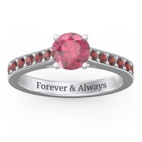 Elegant Duchess Ring with Shoulder Accents – Sterling Silver with Red Premium Zirconia and Garnet