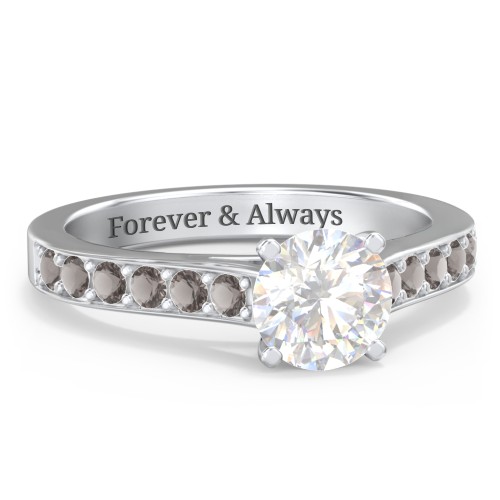Elegant Duchess Ring with Shoulder Accents – Sterling Silver with Lab Diamond and Smokey Quartz
