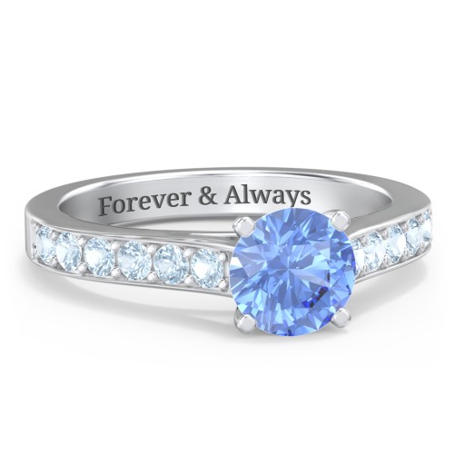 Elegant Duchess Ring with Shoulder Accents – Sterling Silver with Fancy Blue Premium Zirconia and Blue Topaz