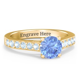 Elegant Duchess Ring with Shoulder Accents in 9K Solid Yellow Gold with Fancy Blue Premium Zirconia and Blue Topaz