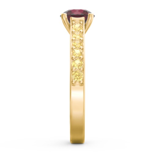 Elegant Duchess Ring with Shoulder Accents – 9kt Yellow Gold with Ruby and Citrine