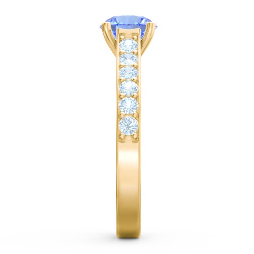 Elegant Duchess Ring with Shoulder Accents – 9kt Yellow Gold with Fancy Blue Premium Zirconia and Blue Topaz
