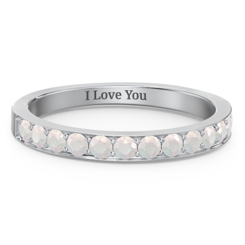 Classic Half Eternity Ring – Sterling Silver with Opal