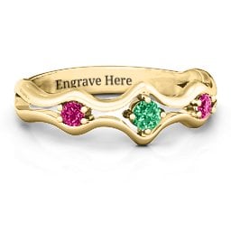 Wavy Trio Ring in 9K Solid Yellow Gold with Emerald and Ruby