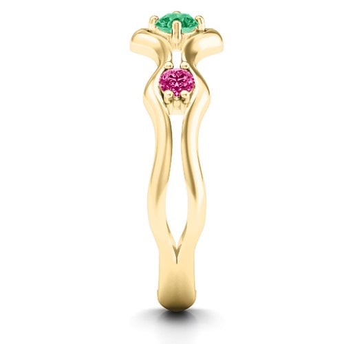 Wavy Trio Ring – 9kt Yellow Gold with Emerald and Ruby