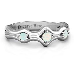 Wavy Trio Ring in 925 Sterling Silver with Opal
