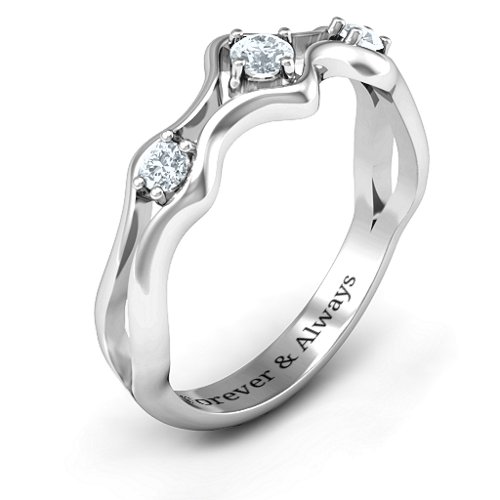 Wavy Trio Ring – Sterling Silver with Diamond