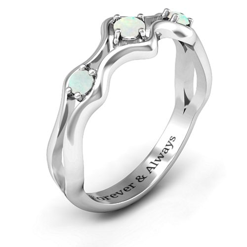 Wavy Trio Ring – Sterling Silver with Opal