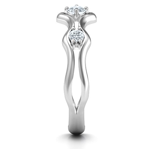Wavy Trio Ring – Sterling Silver with Diamond