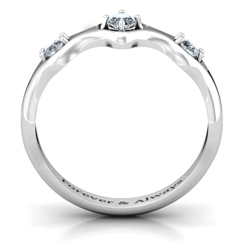 Wavy Trio Ring – Sterling Silver with Diamond