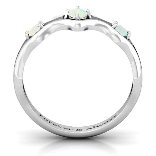 Wavy Trio Ring – Sterling Silver with Opal