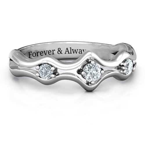 Wavy Trio Ring – Sterling Silver with Diamond