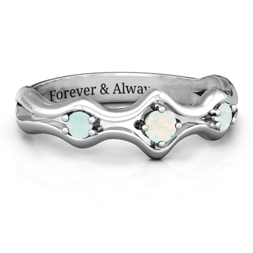 Wavy Trio Ring – Sterling Silver with Opal