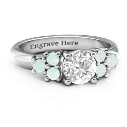 Flourish Engagement Ring in 925 Sterling Silver with White Premium Zirconia and Opal