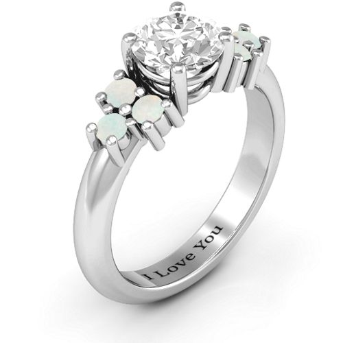 Flourish Engagement Ring – Sterling Silver with White Premium Zirconia and Opal
