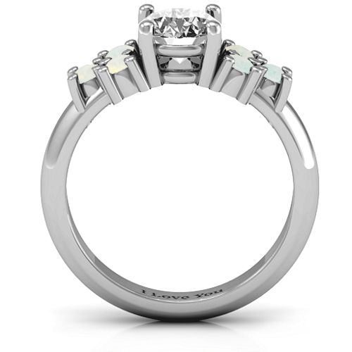 Flourish Engagement Ring – Sterling Silver with White Premium Zirconia and Opal