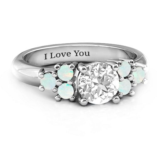 Flourish Engagement Ring – Sterling Silver with White Premium Zirconia and Opal