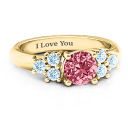 Flourish Engagement Ring in 9K Solid Yellow Gold with Red Premium Zirconia and Aquamarine
