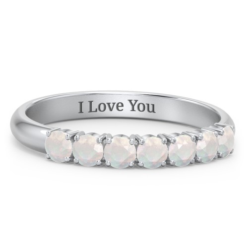 Band of Eternity Ring – Sterling Silver with Opal