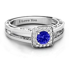 Intricate Love Ring – Sterling Silver with Blue Sapphire, Cubic Zirconia, and White Premium Zirconia