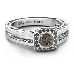 Intricate Love Ring in 925 Sterling Silver with Smokey Quartz and Black Premium Zirconia