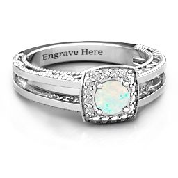 Intricate Love Ring in 925 Sterling Silver with Opal and White Premium Zirconia