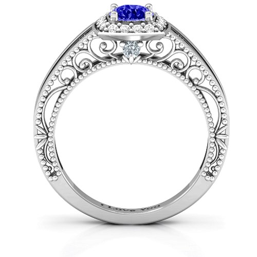 Intricate Love Ring – Sterling Silver with Blue Sapphire, Cubic Zirconia, and White Premium Zirconia