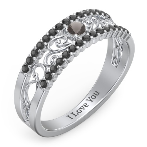 Mesmeric Love Ring – Sterling Silver with Smokey Quartz and Black Premium Zirconia