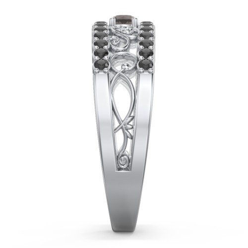 Mesmeric Love Ring – Sterling Silver with Smokey Quartz and Black Premium Zirconia