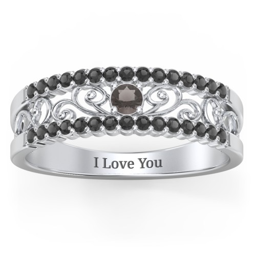 Mesmeric Love Ring – Sterling Silver with Smokey Quartz and Black Premium Zirconia