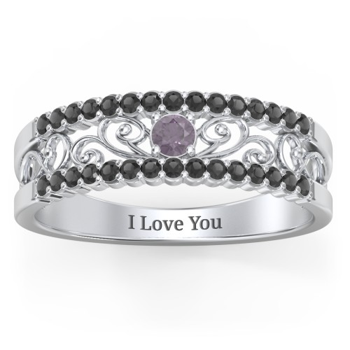Mesmeric Love Ring – Sterling Silver with Alexandrite and Black Premium Zirconia
