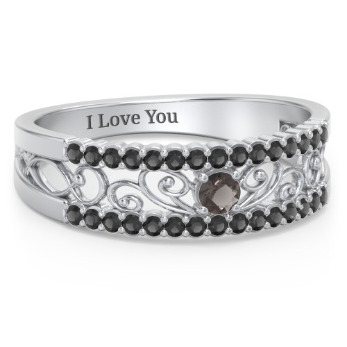 Mesmeric Love Ring – Sterling Silver with Smokey Quartz and Black Premium Zirconia