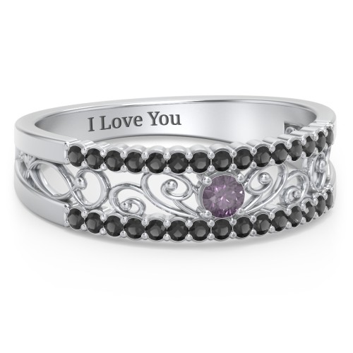 Mesmeric Love Ring – Sterling Silver with Alexandrite and Black Premium Zirconia
