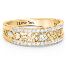Mesmeric Love Ring in 9K Solid Yellow Gold with Cubic Zirconia and White Premium Zirconia