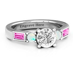 Andrea Engagement Ring in 925 Sterling Silver with White Premium Zirconia, Opal, and Pink Tourmaline