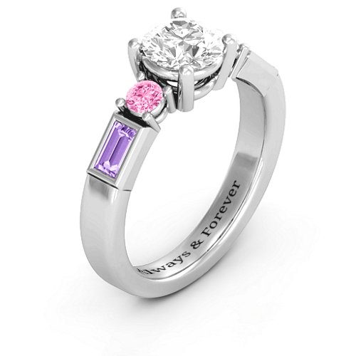 Andrea Engagement Ring – Sterling Silver with White Premium Zirconia, Pink Tourmaline, and Amethyst