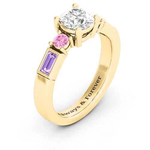 Andrea Engagement Ring – 9kt Yellow Gold with White Premium Zirconia, Pink Tourmaline, and Amethyst