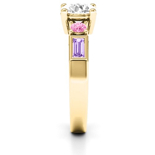 Andrea Engagement Ring – 9kt Yellow Gold with White Premium Zirconia, Pink Tourmaline, and Amethyst