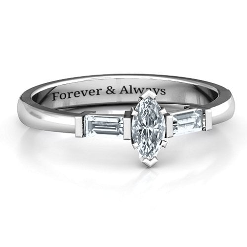 Marquise Cut Love Ring – Sterling Silver with Diamond