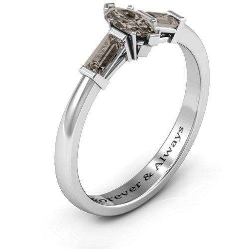 Marquise Cut Love Ring – Sterling Silver with Smokey Quartz