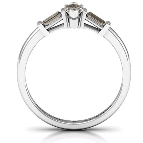 Marquise Cut Love Ring – Sterling Silver with Smokey Quartz