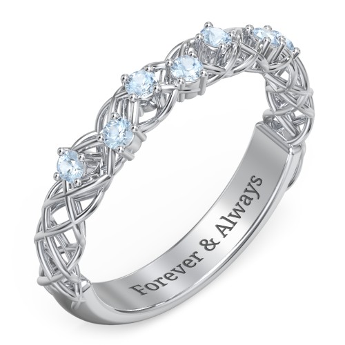 Stones Woven in Love Ring – Sterling Silver with Blue Topaz