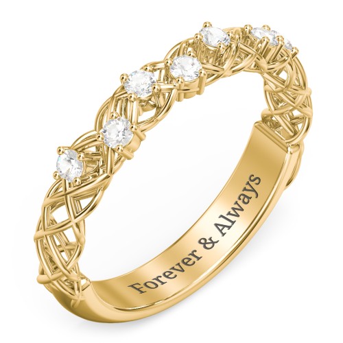 Stones Woven in Love Ring – 9kt Yellow Gold with Cubic Zirconia