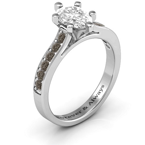Shining in Love Ring – Sterling Silver with White Premium Zirconia and Smokey Quartz