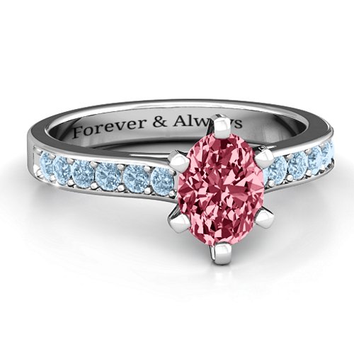 Shining in Love Ring – Sterling Silver with Red Premium Zirconia and Aquamarine