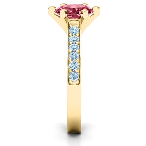 Shining in Love Ring – 9kt Yellow Gold with Red Premium Zirconia and Aquamarine