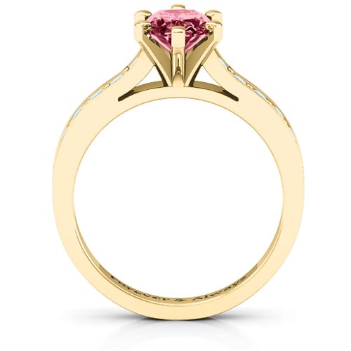 Shining in Love Ring – 9kt Yellow Gold with Red Premium Zirconia and Aquamarine