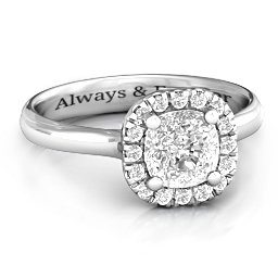 Cushion Halo Ring in 925 Sterling Silver with White Premium Zirconia