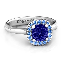 Cushion Halo Ring in 925 Sterling Silver with Blue Sapphire and Fancy Blue Premium Zirconia